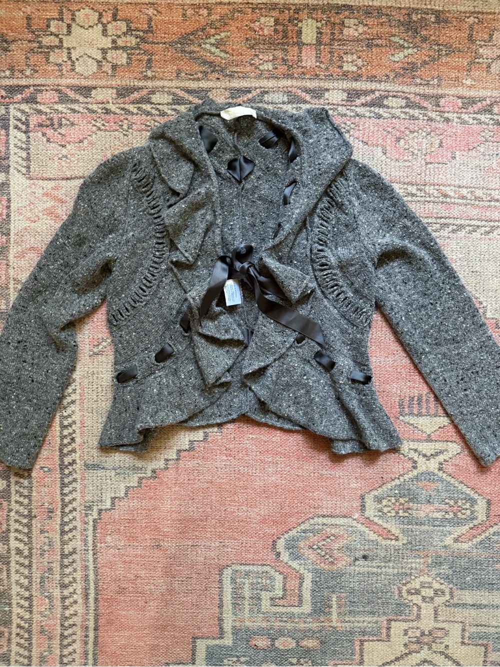 Vintage Valentino Gray Ruffle Ribbon-Trim Wool and Cashmere Blend Jacket